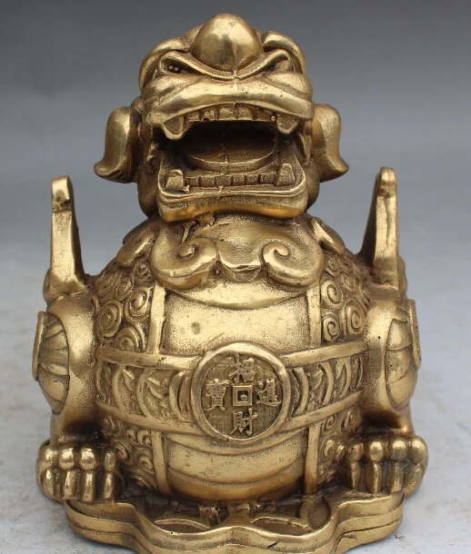 

11CM Chinese Folk Bronze Gilt Fengshui Dragon Beast Kylin Pi Xiu Wealth Statue
