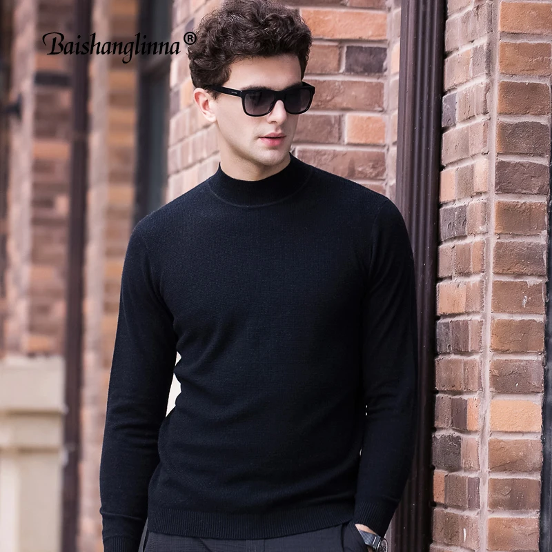 

Baishanglinna 2019 Winter Mens sweater Pullovers Slim Fit Thick Warm Wool knitted O-neck Sweater Jumpers Male Cashmere Knitwear