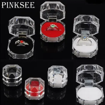 

PINKSEE 12Pcs/Lot Transparent Wedding Ring Earrings Brooch Storage Display Case Organizer Jewelry Box Package Wholesale