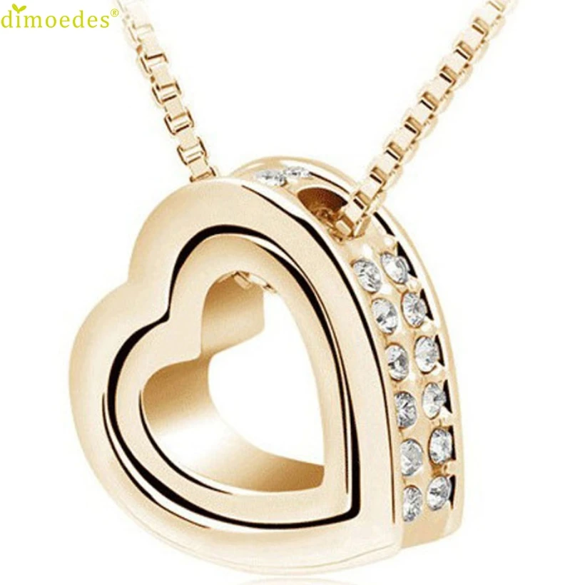 

Diomedes Newest Necklace Women 1PC Fashion Women Double Hearts White Crystal Rhinestone Necklace Pendant Accessories Sexy Chain