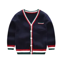 Осенний Детский кардиган с v-образным вырезом, вязаный кардиган, свитера для мальчиков, однобортный полосатый свитер для мальчиков, кардиган Infantil