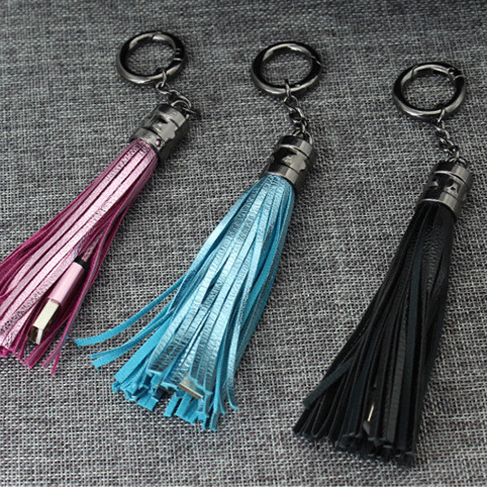 USB кабель кожаный брелок с кисточкой мини USB кабель быстрое зарядное устройство металлический брелок кабель для передачи данных Шнур для зарядки iph для Android