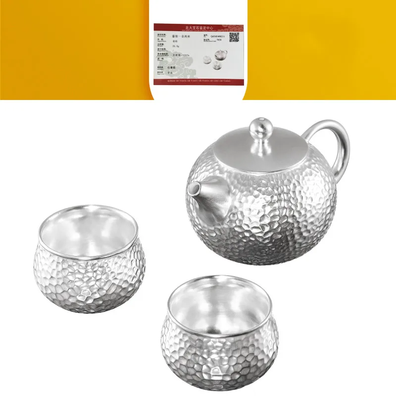 

Chinese-style silver tea 999 sterling silver set kung fu tea set home living room upmarket pot two cups two cups express cup