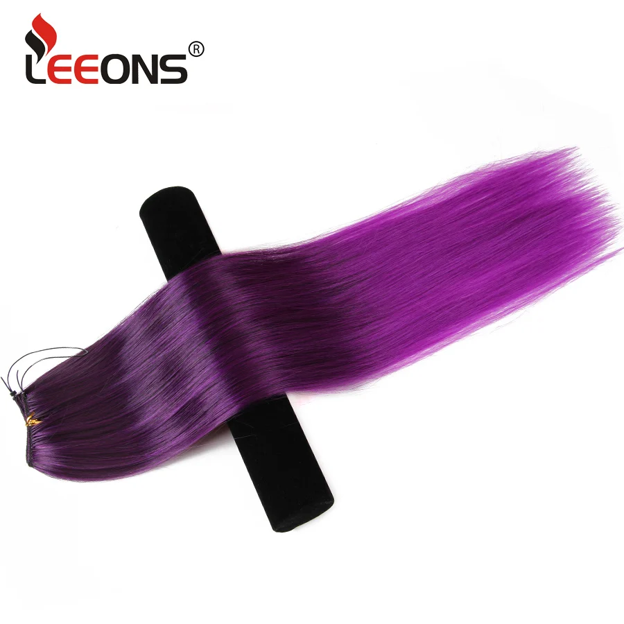 Leeons натуральный скрытый провод синтетические шиньоны прямые Термостойкие радужные розовые красные фиолетовые цельные накладные волосы 22 дюйма