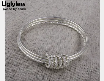 

Uglyless Real S 925 Sterling Silver 3 Circles Bangles Handmade Twisted Designer Close Bangle Simple Fashion Ethnic Fine Jewelry