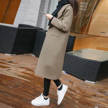 

Women Khaki Winter Coat Long Thickening Loose Woolen Coat Girl Overcoat Solid Female Outerwear Windbreaker Oversized Tops 2xl