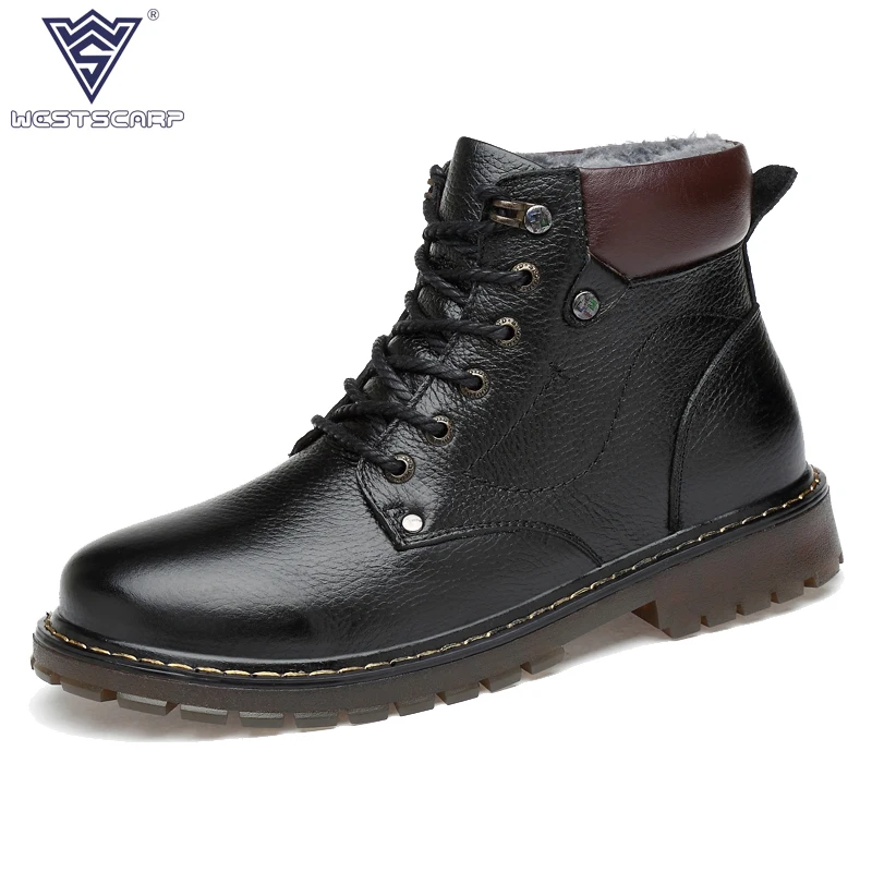 

WEST SCARP 2018 New Man Winter Boots Genuine Leather Shoes Male High-quality Ankle Boots Plush Warm Shoe Hombre Sapatos