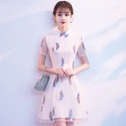 Лето 2019 г. кружево qipao для женщин Традиционный китайский костюмы Ципао с коротким рукавом платье qipao vestidos