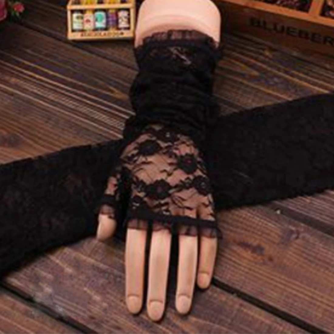 Без пальцев вышивка кружева сплошной цвет Локоть Длина рукавицы крюк палец кружева длинные перчатки новые женские длинные перчатки