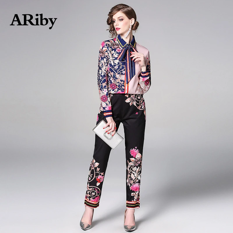 Женский элегантный костюм двойка aribby повседневный из рубашки с длинным рукавом и