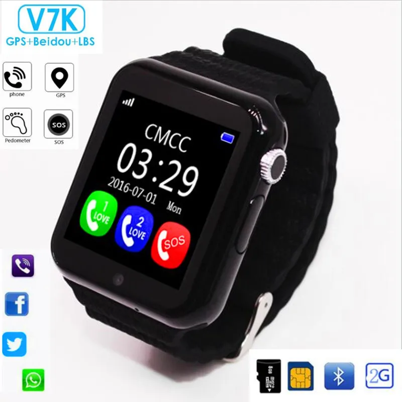 

GPS Smart Watch V7K With Bluetooth Camera SIM TF Card Baby Watch SOS Call Location Device Tracker For Kids Boy Girl Safe PK Q50