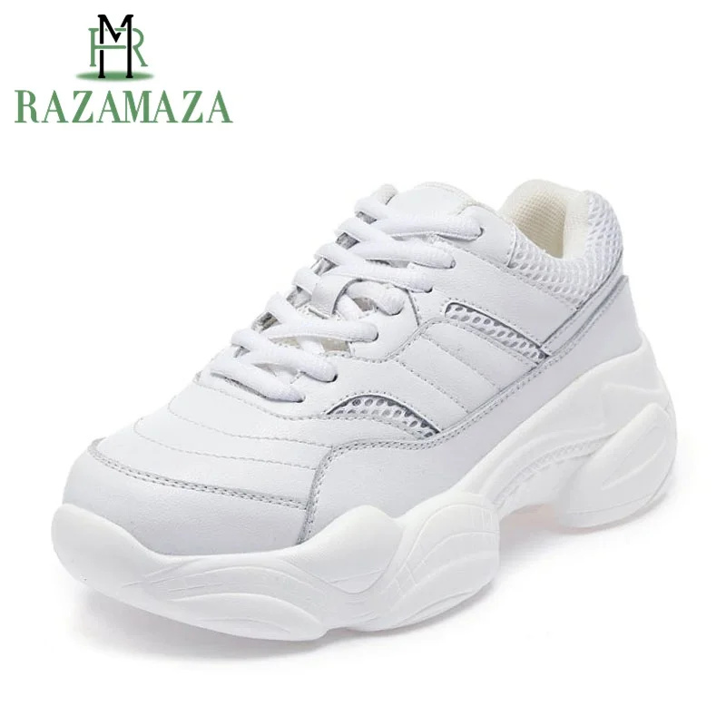 De Mesh Blanc Taille Chaussures Casual En Appartements Sneakers Razamaza Air 40 noir Cuir Femmes Randonnée Jogging Véritable Plein Lacent Beige blanc 35 qWOng6CBv