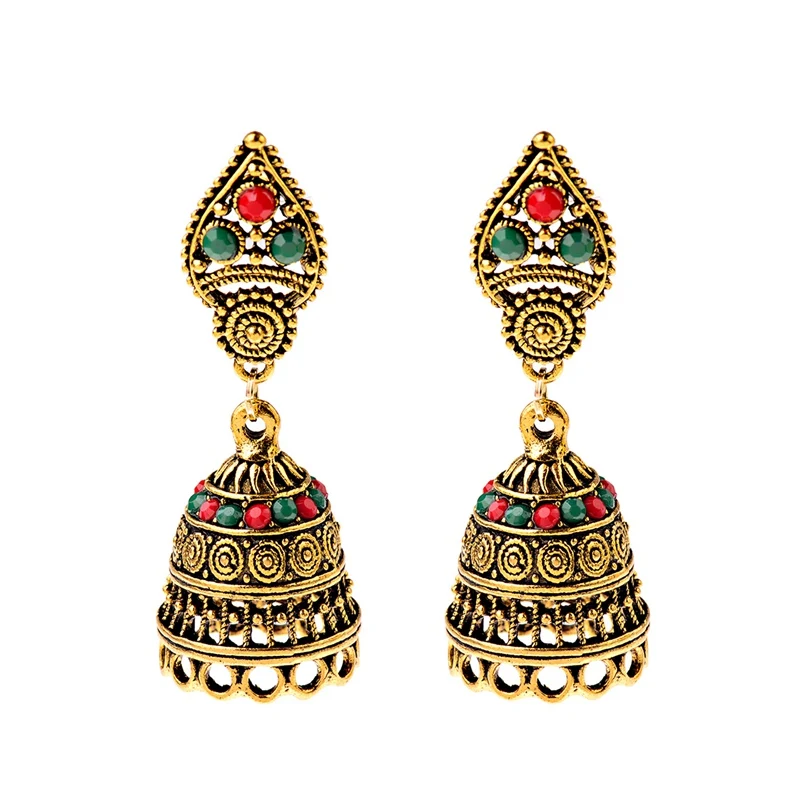 DOUVEI, винтажные золотые индийские серьги для женщин, Jhumka, серьги, классические, Роскошные, массивные, полые серьги ohringe HXE076 - Окраска металла: Style 4