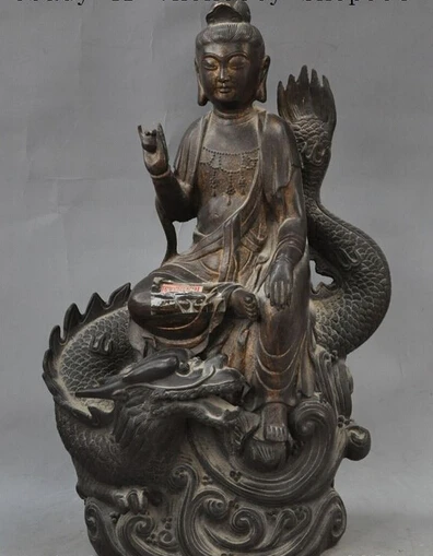

xiuli 003099 17"China Bronze Ride Dragon Kwan-yin Guan Yin Bodhisattva Goddess buddha Statue