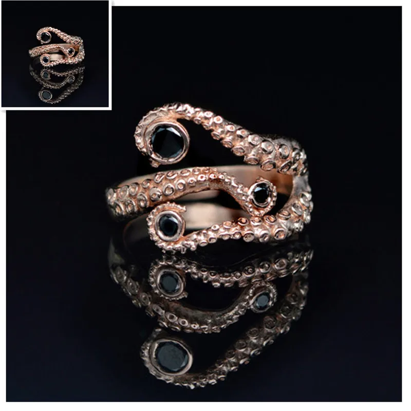 

Drop Shipping Octopus Ring Seductive Tentacle Ring in Rose Gold Plating and Black Rhinestone by Octopus wedding rings for women