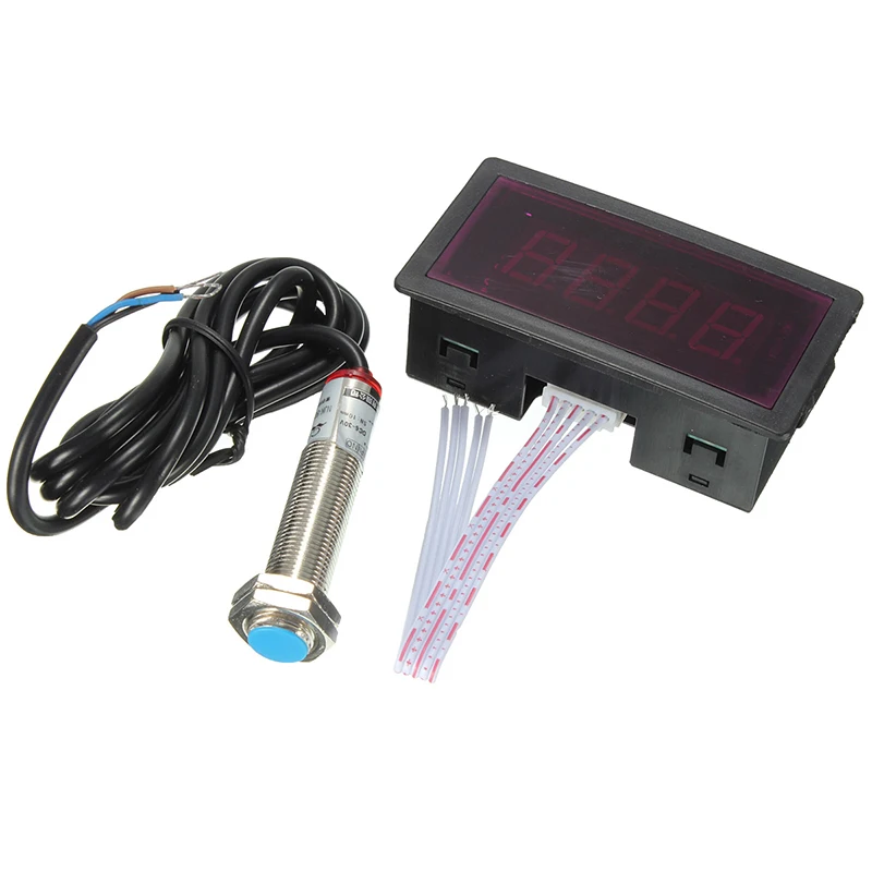 Electronic Red LED Tachometer 4 Digital Display RPM Speed Meter +NPN Hall Proximity Switch Sensor DC 8-24V NEW