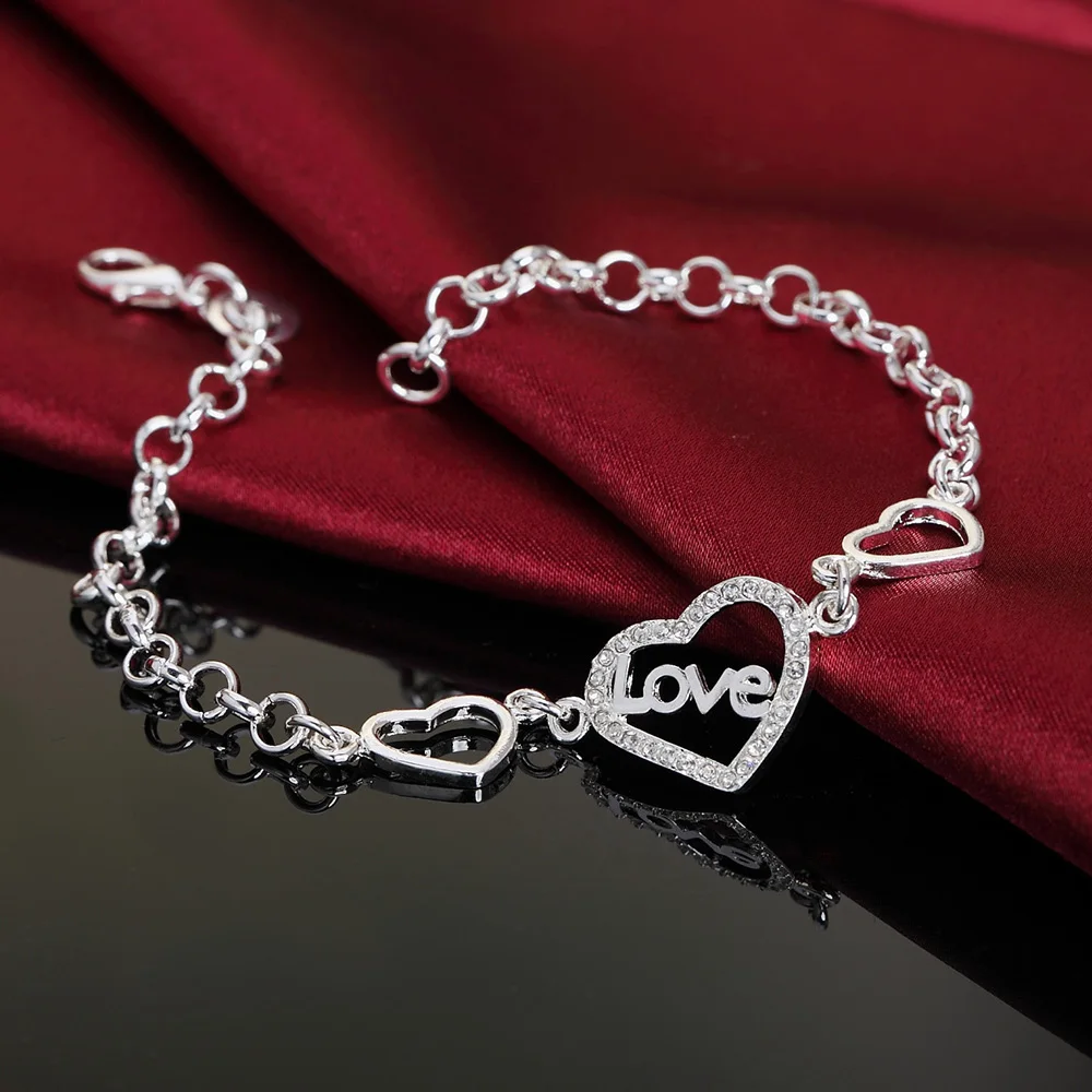 Beautiful fashion Elegant silver color charms Wedding heart love crystal Bracelet high quality Gorgeous jewelry LH015 - Image 3
