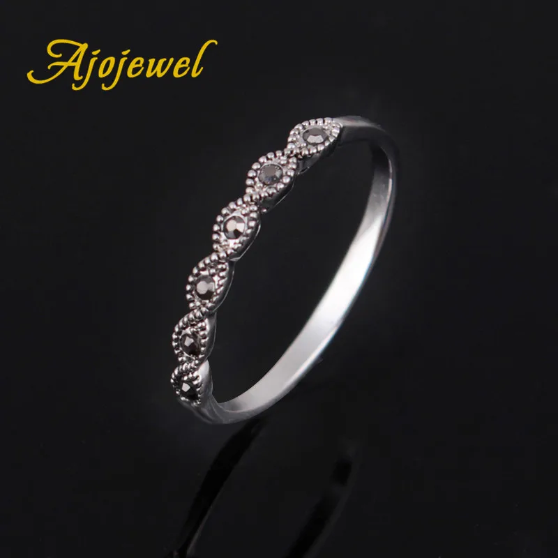 Черные маленькие винтажные простые офисные стильные кольца Ajojewel Стразы для