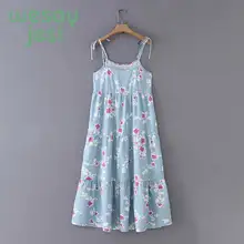 women floral print dress blue dress adjustable strap backless female casual dresses Ladies Spaghetti Strap Dresses random floral print backless swimwears