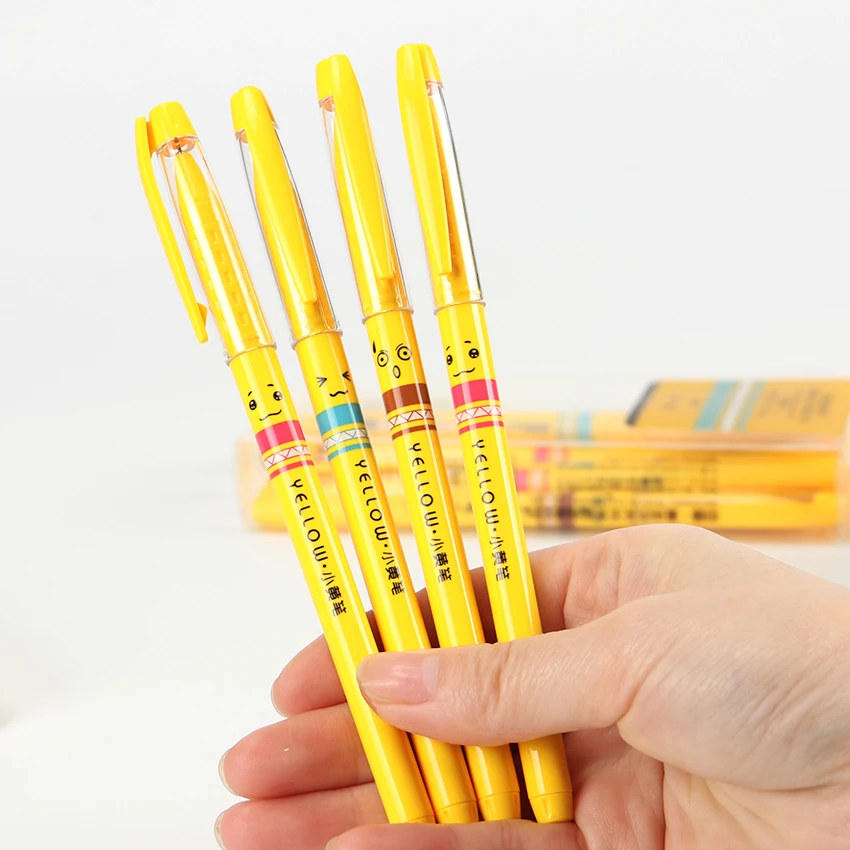 Cute Yellow Color Gel Pen Black Ink Pens School Student Office