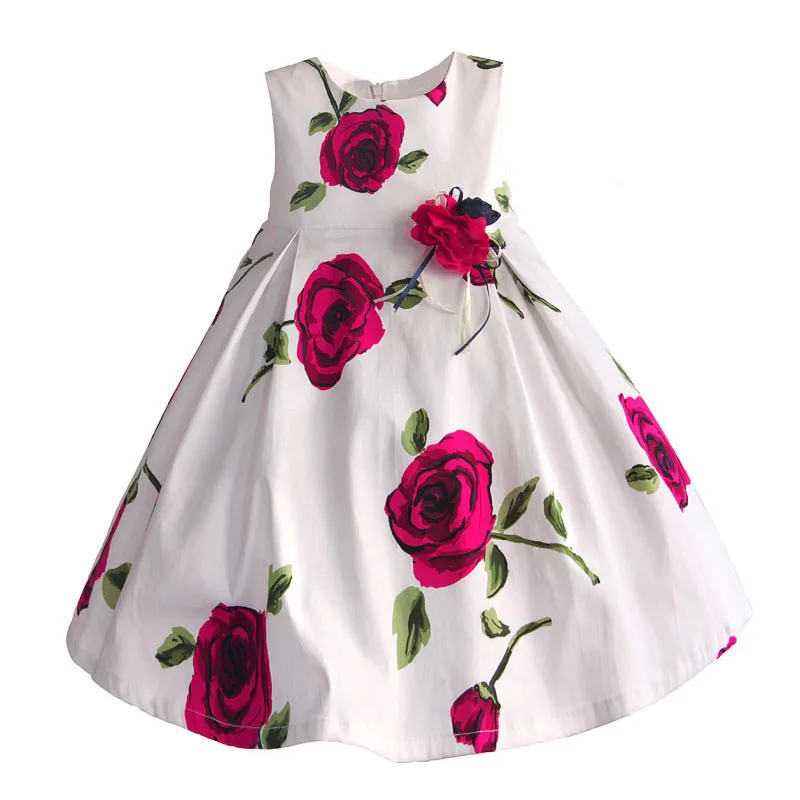 

Rose Flower Baby Girls Dress White Princess Girl Party Dress Cotton 3D Bow Kids Clothes Summer Dresses robe fille enfant 1-6T