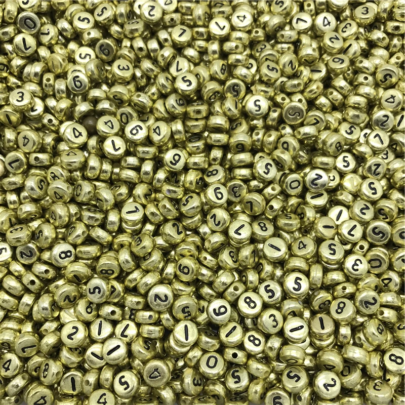 

100pcs 4x7mm Golden Mixed Number 1-9 Acrylic Letter Beads Charms Bracelet Necklace For Jewelry Making Bead Accessories