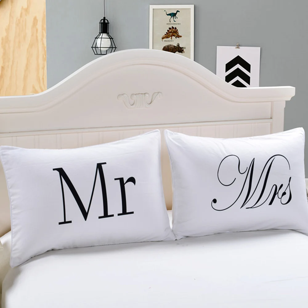 Mr and Mrs Printing Letter Pillow Cases Couple Pillowcases Lover