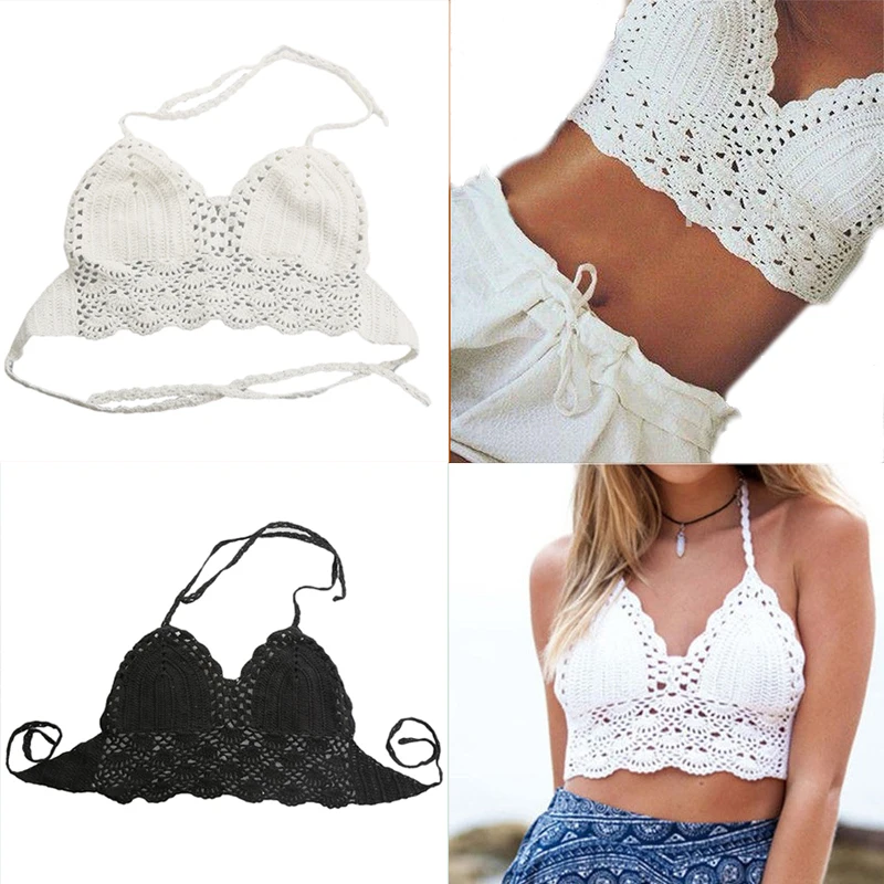 

1Pc Women Handmade Swimwear Crochet Beach Swimsuit Cover Up Knitted Tops