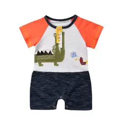 Малышей Одежда для детей; малышей; девочек Мальчики мультфильм крокодил узор Рубашка с короткими рукавами Детский комбинезон для