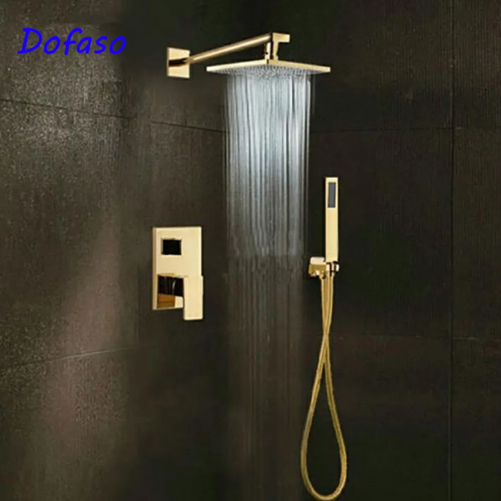Dofaso золото твердая медь ванная комната набор для душа потолок Rianfall душевая головка смеситель для душа настенный душ рука смеситель воды