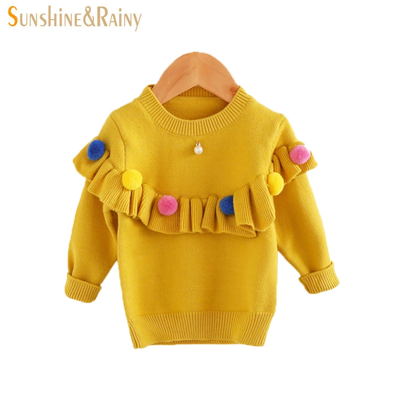 

Ins Baby Girls Sweaters Kids Handmade Pom Pom Sweater Coats For Girls Spring Autumn Children Long Sleeve Knitted Clothes