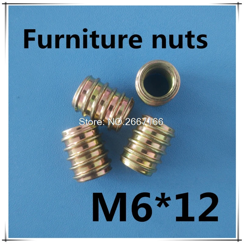 100pcs M6*12 Furniture Pass-through Drive Unhead Threaded Nut Color Zinc Plated Carbon Steel Wood Insert Nuts | Обустройство дома