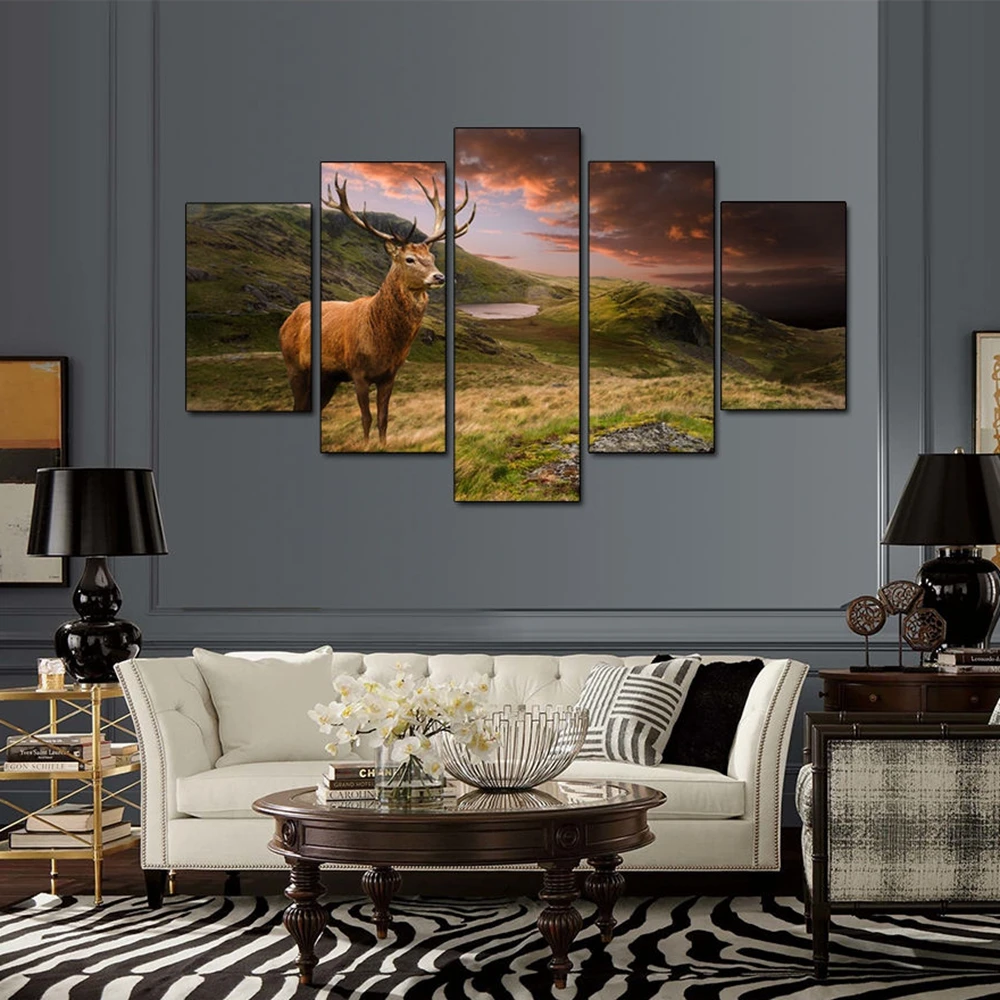 Modular-Pictures-Wall-Art-Poster-Frame-Home-Decor-Living-Room-5-Pieces-Deer-Antelope-On-The (1)