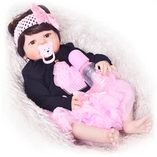 Полный 23 ''Младенцы Силиконовое тело 57 см bebes Reborn куклы Реалистичная девочка boneca носить розовое платье водонепроницаемый Boneca подарок игрушки