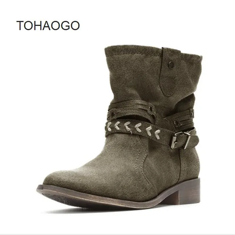 

Plus Size Women's PU Boots fashion Suture fringe leather stitching metal Motorcycle Boots Ladies Shoes obuv