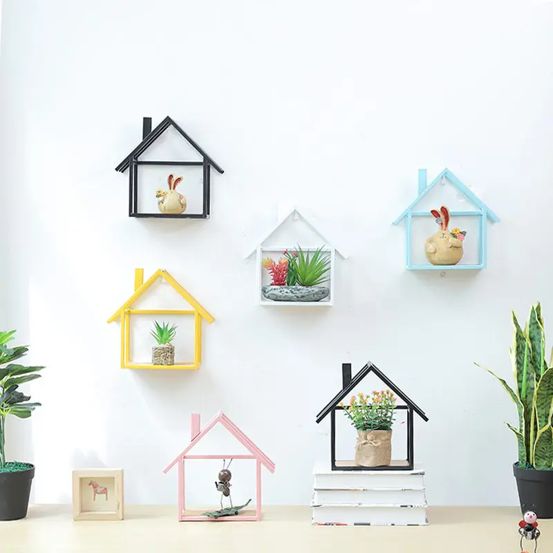 

Modern Iron House Rack Wall Decoration Hanging Pendant Wall Murals Nordic Furnishing Ornaments Sundries Storage Holder 23*23*8cm