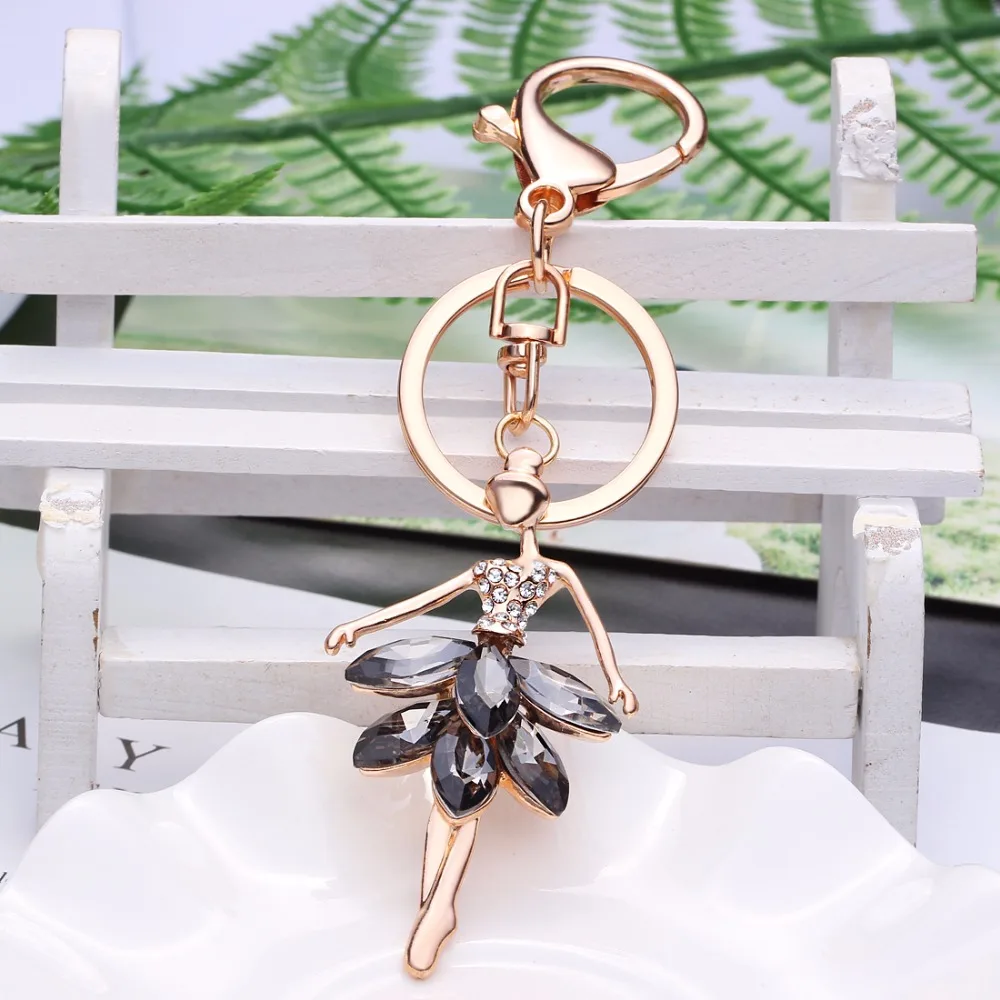 

Gold Color Crystal girl Key Chains Handmade Exquisite Holder dancing girl Bag Buckle HandBag Pendant For Car Keyrings KeyChains