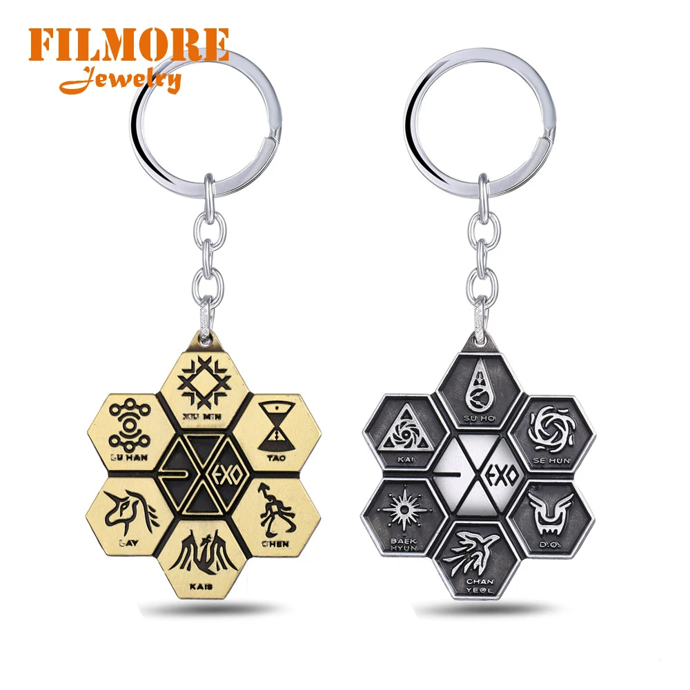 

Fashion New Korean International Singers Combination TEAM EXO Keychain Antique Bronze Keychain Chaveiro Key Holder Porte Clef