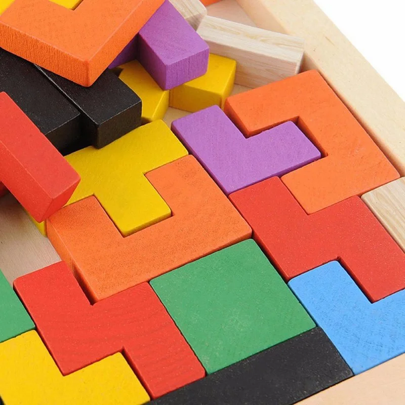 Wooden Tangram Brain Teaser 3D Puzzle Toy Tetris Preschool Magination Intellectual Educational Kids Toy Colorful Jisgaw Board 86