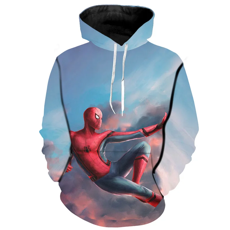 

Cloudstyle 2019 Unique Design Superhero Men's Hoodies Iron Man & Spider Man 3D Printed Hooded Pullovers Hoodies Streetwear 5XL