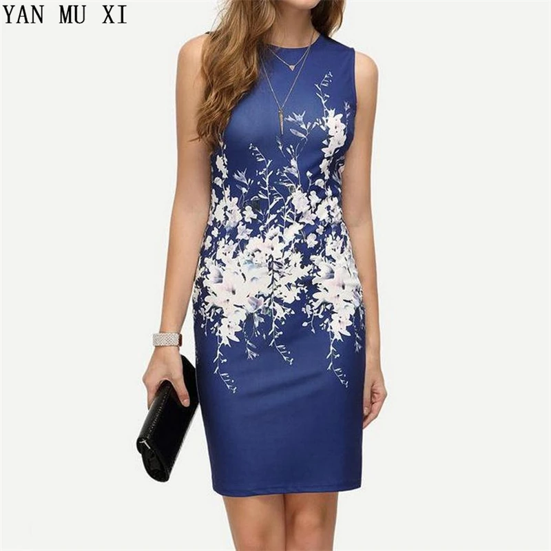 

New brand YAN MU XI 2017 summer Europe and the United States fashion sleeveless round neck Slim pack print Harajuku dress