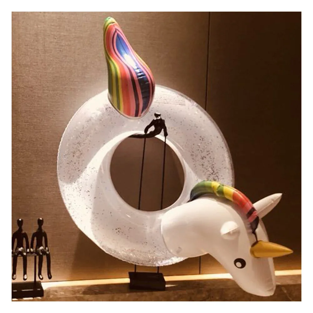 

Inflatable Glitter Unicorn Swimming Ring Pool Tube Beach Party Toys Rainbow Unicorn Swim Raft Floatie Lounger for Kids and Adult