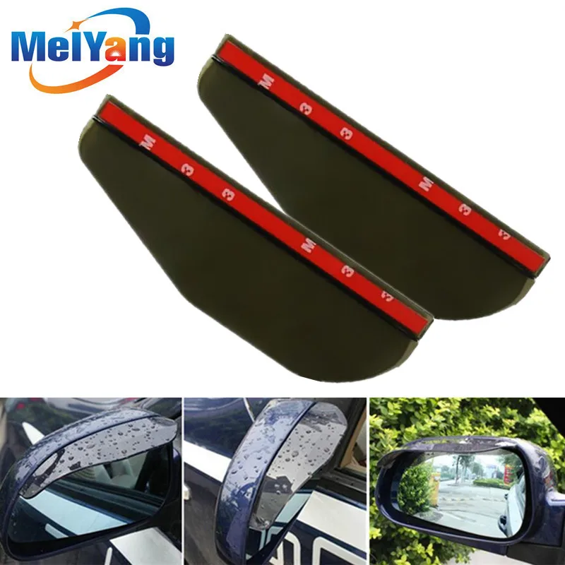 2Pcs Black Universal Car Flexible Plastic Rear Mirror Rain Board Eyebrow 2pcs flexible pvc rearview mirror rain shade rainproof blades for bmw performance logo back rain eyebrow cover auto accessories