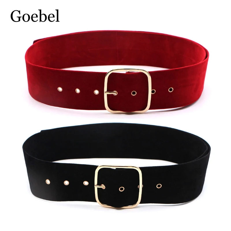 

Long Velvet Cloth Dress Belts Female Knot Black Waistband Red Gold Square Buckle Decorate Coat Sweater Belt Waist Woman