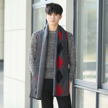 

[DIFANNI ]European Business Casual Men Scarves Long Thick Warm Neckerchief Modal Shawl Good Quality Men Scarves Gifts For Men