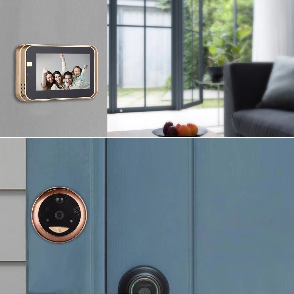 Видеокамера-дверной глазок 4,3 дюймов цветной экран с электронный дверной звонок светодиодный свет видео дверь просмотра видео-глаз домашней безопасности