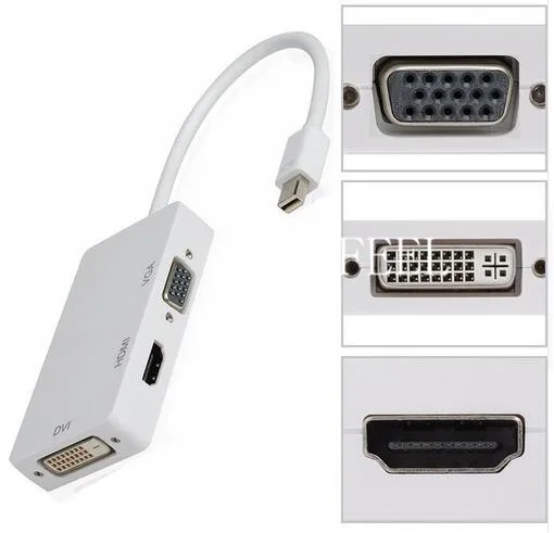 

Mini DisplayPort (3 in 1) Thunderbolt to HDMI DVI VGA Display Port Cable Adapter for Apple Macbook Pro Surface Pro 2 3
