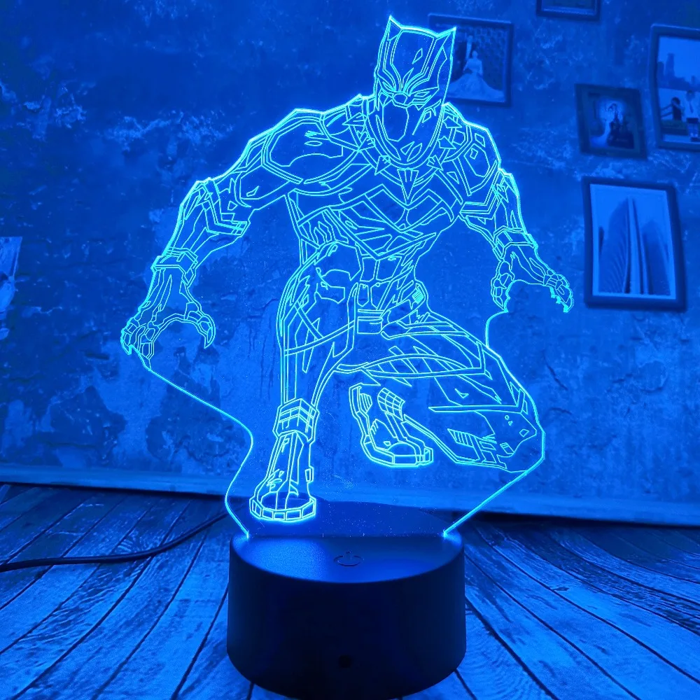 Новый крутой 3D светодиодный светильник Marvel Black Panther Touch ночник 7 цветов градиент USB