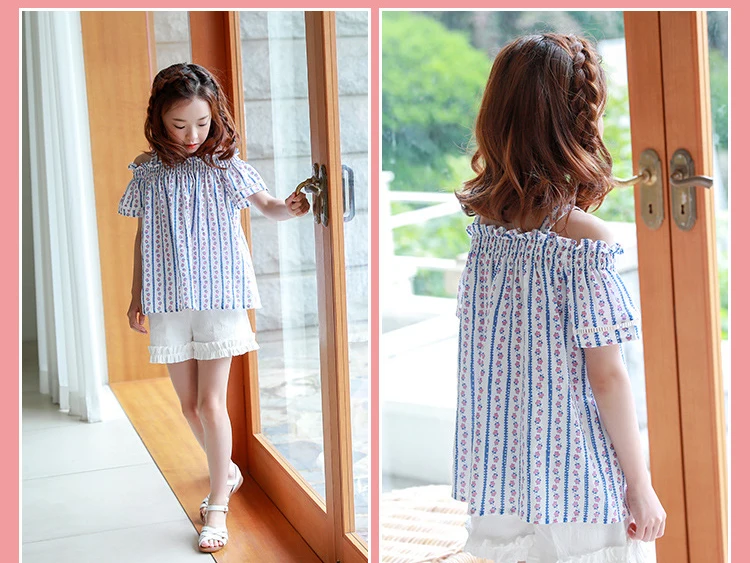 new summer 2018 cotton off shoulder baby blouses for big girls striped printed blouse children school shirt for kids tops clothing  4 5 6 7 8 9 10 11 12 13 14 15 years little big teenage girls fashion tops clothes kids shirts blouses  (11)
