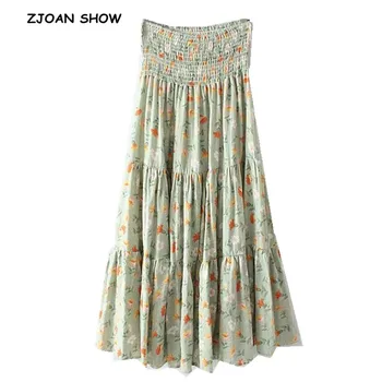 

2019 Boho Two ways to wear Elastic High Waist Long Skirt Holiday Women Leopard Floral Stitching pleated Swing Skirts Beach 8 CLR